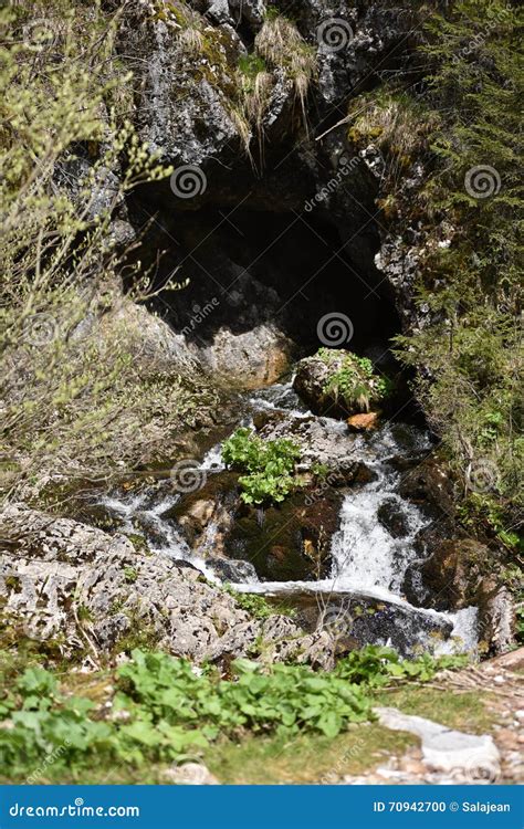 Cave Entrance With Water Stream Stock Photo Image Of Landscape Cave