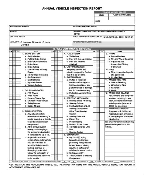 Printable Free Vehicle Inspection Form Pdf