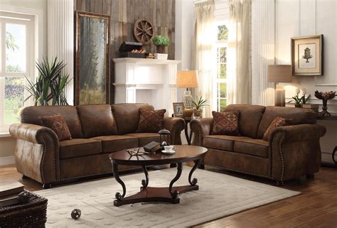 Westwood Rustic Brown Living Room Furniture Faux Leather Sofa Couch Loveseat Set Sofas
