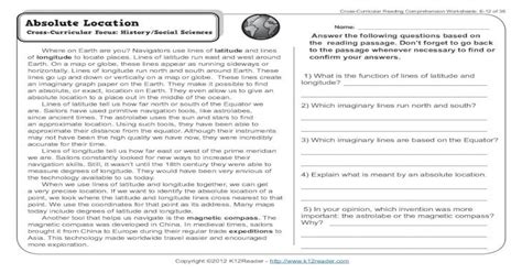 Cross Curricular Reading Comprehension Worksheets E Title 5th Grade