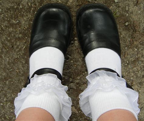 Mary Jane Shoes With Ruffled Socks All Throughout Grade School Black