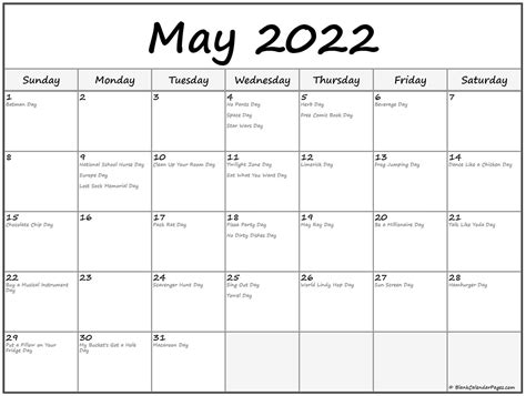 Free May 2022 Calendar With Holidays Printable Free Printable May