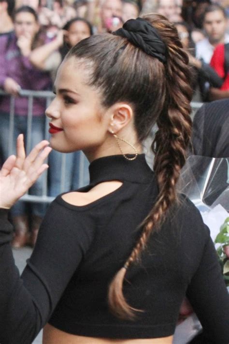 Selena Gomez Straight Fishtail Braid High Ponytail Hairstyle Steal