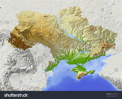 Ukraine Shaded Relief Map Major Urban Stock Illustration 15005770