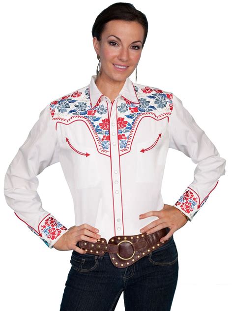 Scully Western Womens White Polyester L/S Multi-Floral Western Shirt | Girls western shirts ...