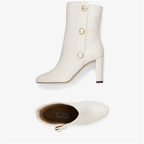 Latte Nappa Leather Mid Calf Boots With Pearls Rina 85 Autumn 2022