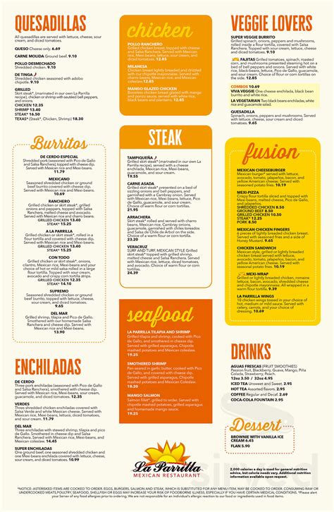 La Parrilla Mexican Restaurant menu in Alpharetta, Georgia, USA