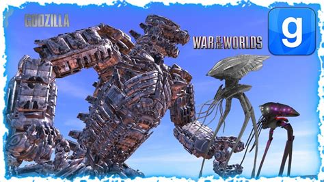 Mecha Godzilla Vs War Of The Worlds Tripods Snpc Fight Garry S Mod Youtube