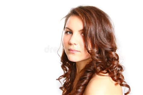 Beautiful Brunette Woman With Naked Shoulder Looking At The Came Stock Photo Image Of Hair
