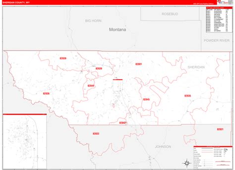 Sheridan County Wy Zip Code Wall Map Red Line Style By Marketmaps