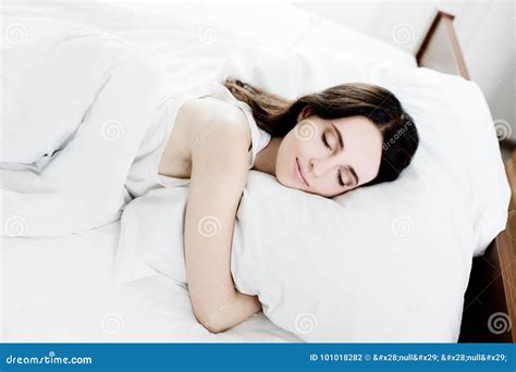 Beautiful Young Caucasian Girl Sleeping On Bed Light Lifestyle