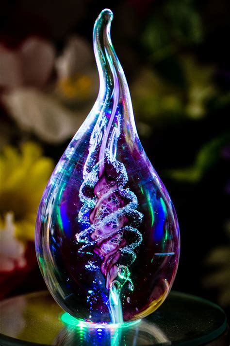 This Lovely Illuminated Memorial Flame Has Cremation Ash Infused In The Glass In A Spiral