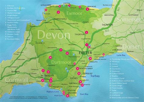 A Map Of Devon With All The Towns And Major Roads
