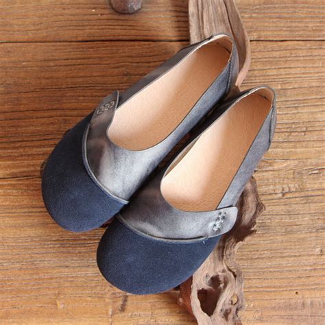 Handmade Women Leather Shoes Blue Oxford Soft Shoes Flat Etsy