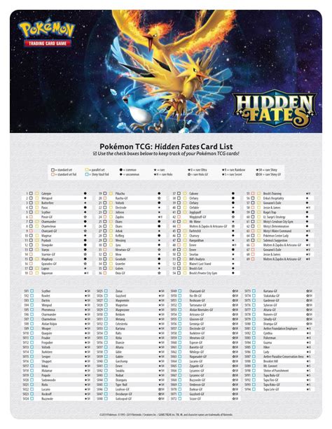 Hidden Fates Card List Use The Check Boxes Below To Keep Track Of Your