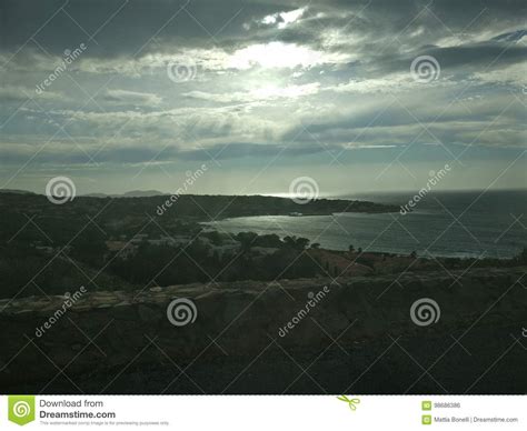 Blue Sky Over The Sea With Beautiful Sun Effects Stock