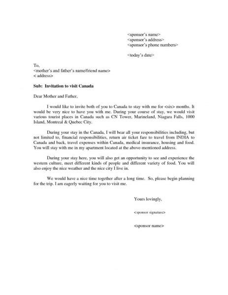 Sample letter of invitation for super visa. Invitation To Visit Canada
