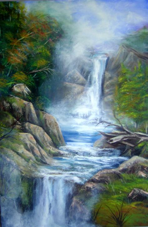 Waterfall Oil 24 X 36 Beautiful Art Paintings Waterfall Paintings