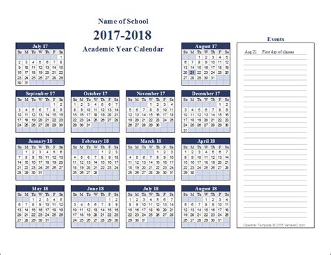 Academic Calendar Templates For 2016 2017