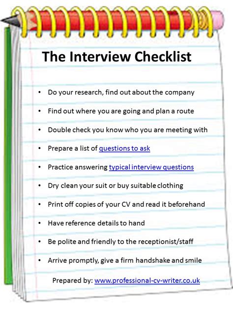 Printable Interview Checklist
