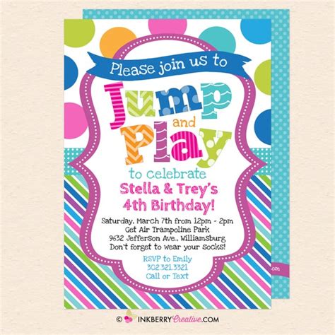 Jump And Play Bounce Party Invitation Trampoline Bounce House Bouncy Jump Party Invite