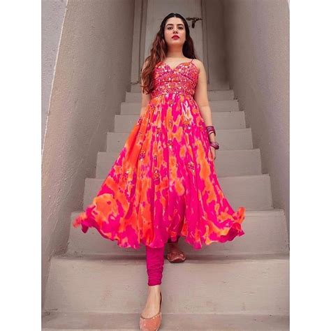 Anarkali Suits Pink And Orange Digital Printed Anarkali
