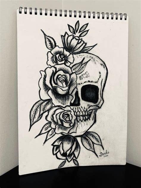 Original Drawing Of Skull With Roses In 2020 Skulls Drawing Skull