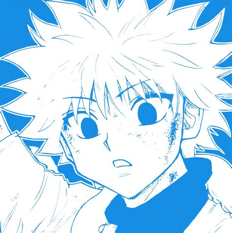 An Anime Character In Blue And White With His Eyes Wide Open Looking