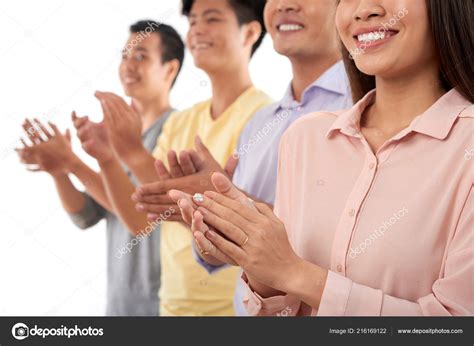 Cropped Image Happy People Smiling Clapping — Stock Photo