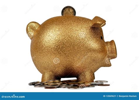 Gold Piggy Bank With Coins Stock Image Image Of Economics 12069621