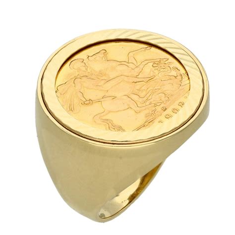 1908 Yellow Gold Full Sovereign Coin Mounted Ring Miltons Diamonds