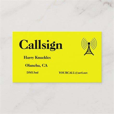 Bright Yellow Amateur Radio Call Sign Business Card