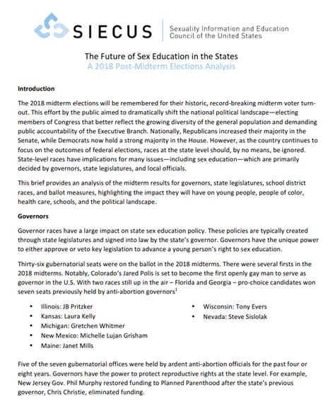 Sex Ed In The States A 2018 Post Midterm Elections Analysis Siecus