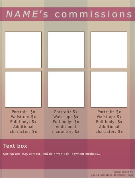 Commission Sheet Template Free