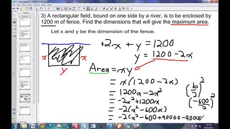 We go through an example gi. Quadratic Max/Min Problem Maximizing Area - YouTube