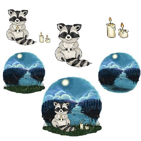 Raccoon Woodland Animals Clipart Nursery Illustration Mountain Etsy