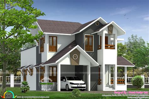 Sloping Roof House By Mozak Design Hub Kerala Home Design And Floor