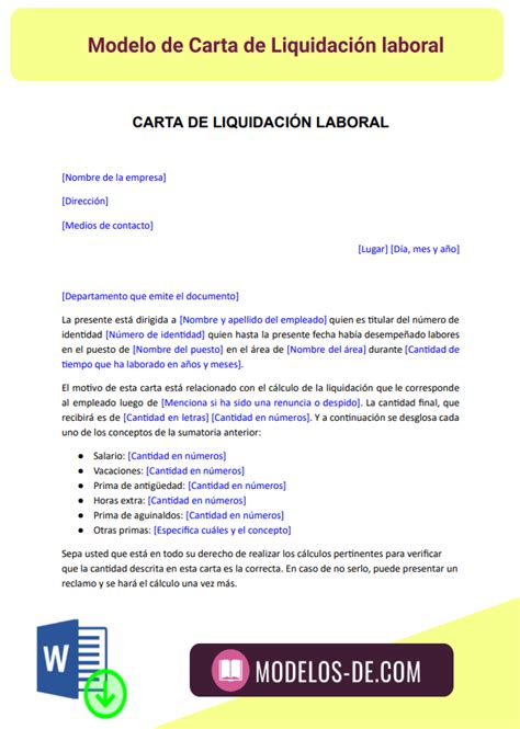 Carta De Liquidaci N Laboral Ejemplo Y Modelo Para D Vrogue Co