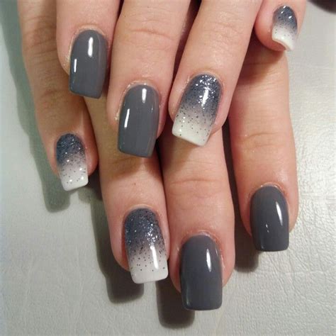 Gray Gel Nails Ombre With White And Gray Gel And Gray Glitters Grey Gel Nails Nails Gel Nails