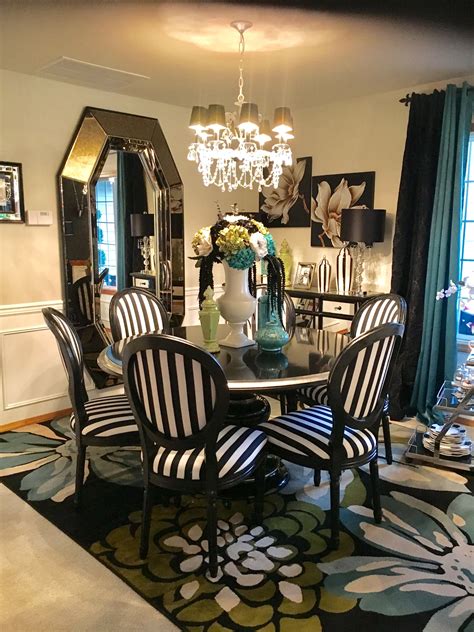 East west furniture set of 2 groton dining chair with wood seat in oak finish. Our new dining room #wayfair, #black and white stripes # ...