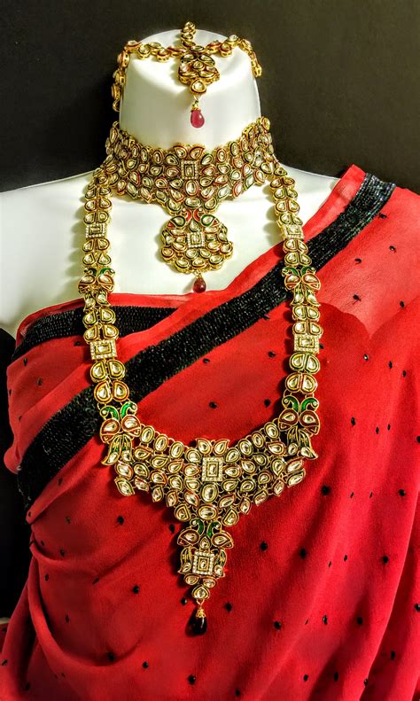 Exquisite Jadau Kundan Meenakari Bridal Jewelry Set 29520 Buy Online