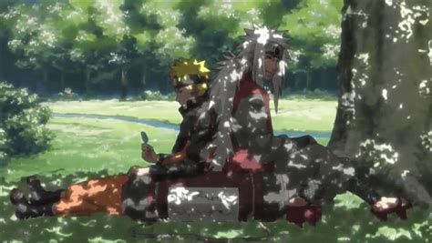 Naruto And Jiraiya Enjoying Popsicle Sticks Under A Trees Shade