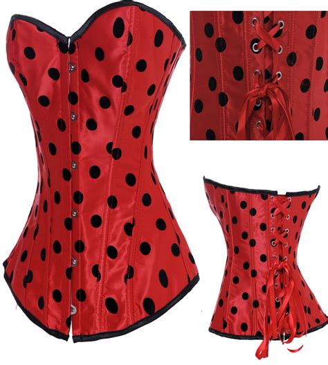 Sexy Red Satin Polka Dots Strapless Bustier Overbust Corset M