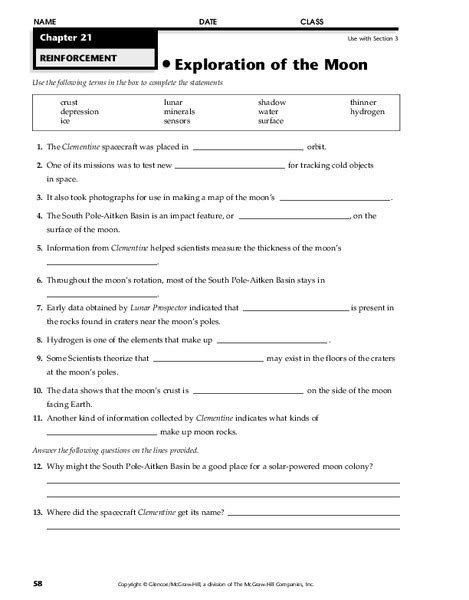 Exploration Of The Moon Worksheet For 9th 12th Grade Lesson Planet
