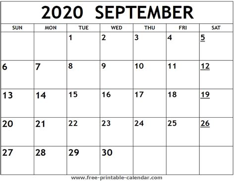 Print A Calendar September 2020 Calendar Printables Free Templates