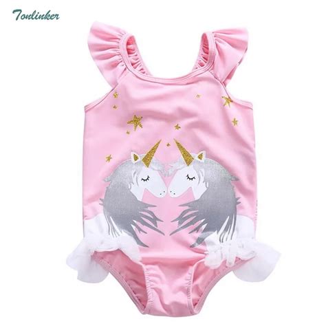 Cute Kids Unicorn Swimsuits Ruffle Sleeveless Print Baby Girls One
