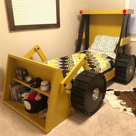 The bed is proper for kids up to 100 kg. This Construction Truck Bed For Kids Comes With A Built-In Bookshelf