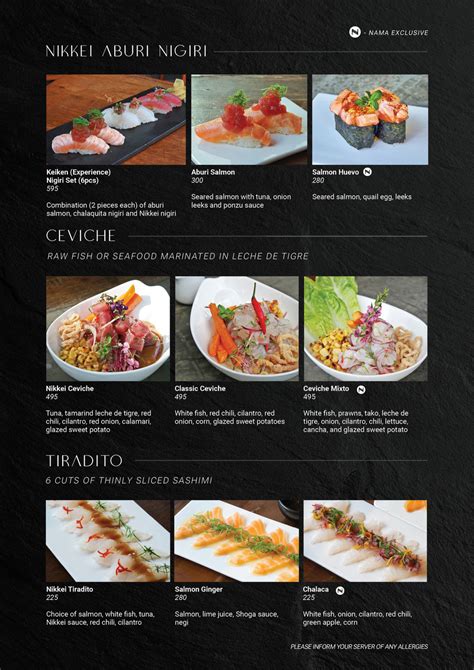 Nikkei Japanese Peruvian Cuisine Bgc Nama Bar Branch Menu