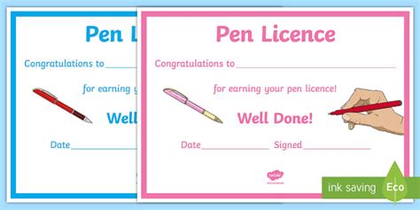 Pen Licence Template Free Printable
