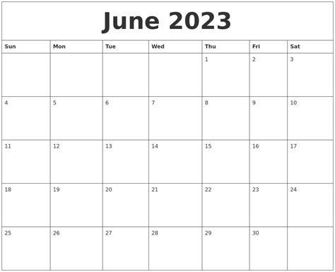 June 2023 Large Printable Calendar